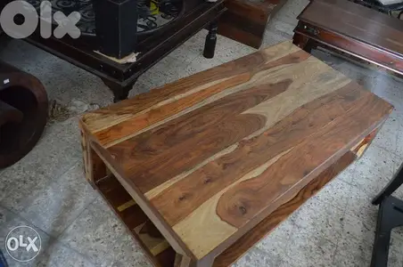 solid wood teak table with shelf down