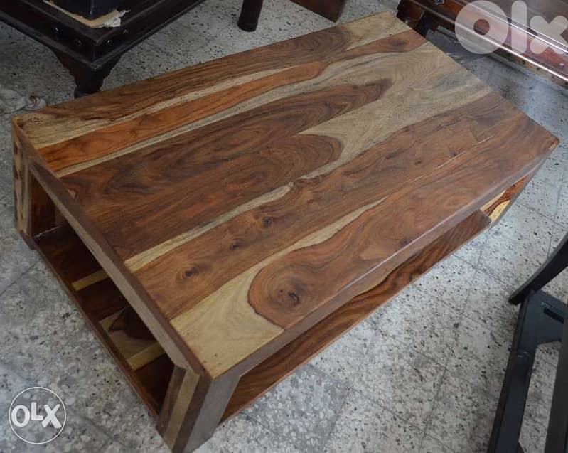 solid wood teak table with shelf down 1