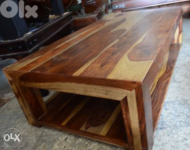 solid wood teak table with shelf down 4