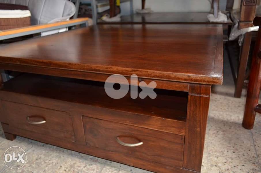 solid teak table with drawers 0