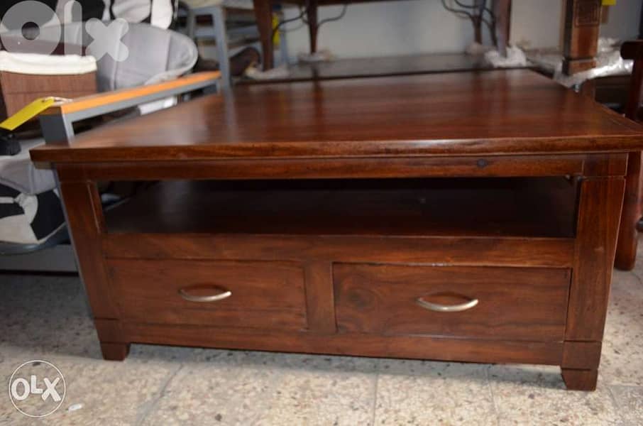 solid teak table with drawers 1