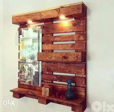 Pallet decor miror and shelf wood rustic طبلية مراية رف خشب Pallet decor miror and shelf wood rustic طبلية مراية رف خشب