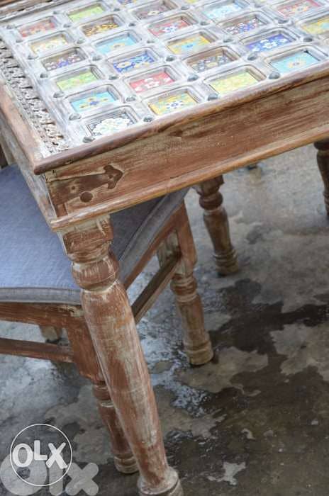 solid wood teak dining table 4 chairs with ceramic 2