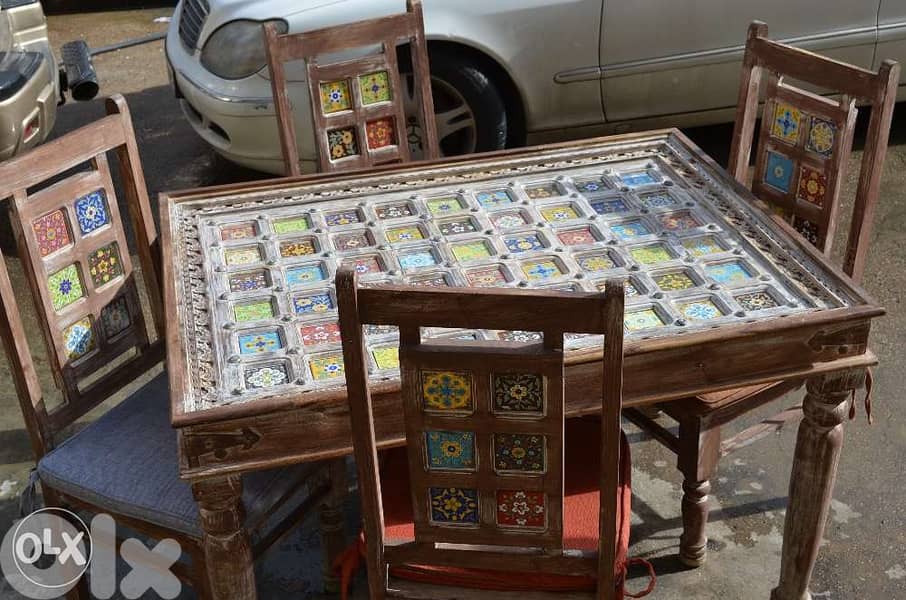 solid wood teak dining table 4 chairs with ceramic 6