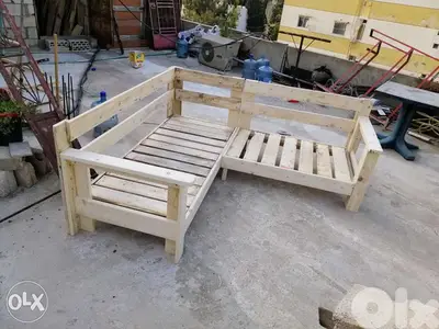 Outdoor wood corner furniture L style زاوية خشب خارجي وداخلي