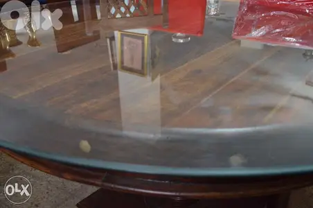 round solid wood teak table with 4 chairs