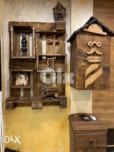 ستاند حيط وخزانة حيط و مزار wall stand wood خشب
