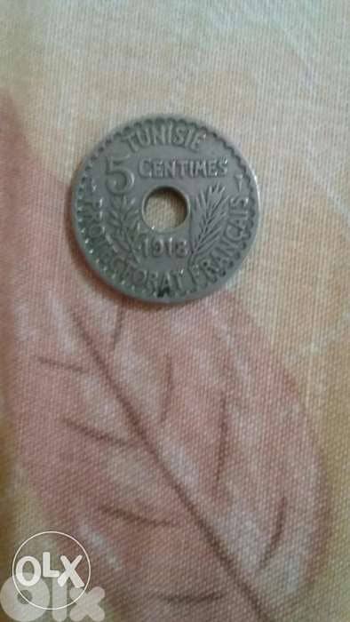 Tunisie 5 centimes Coin from year 1918 AD 1327 Hijri 1