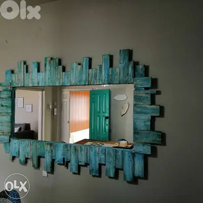 Pallets Wood creative big size miror مراية خشب طبالي كبيرة