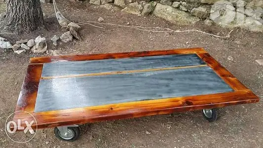 Japanese coffee table wood and steel طاولة وسط خشب وحديد ياباني