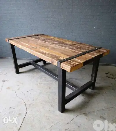 Industrial wood table rustic style طاولة حديد وخشب قديم