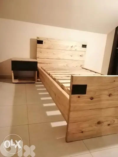 Modern Wood bed and comode تخت مفرد ونص مع كومود خشب وحديد