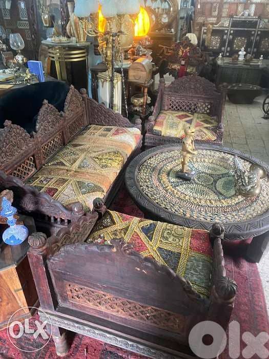 solid wood teak set with stone table 2