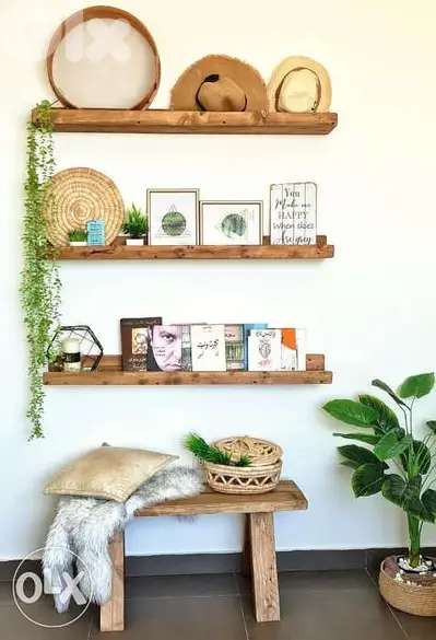 Wood Wall shelfs and banch رفوف حيط وبنك خشب