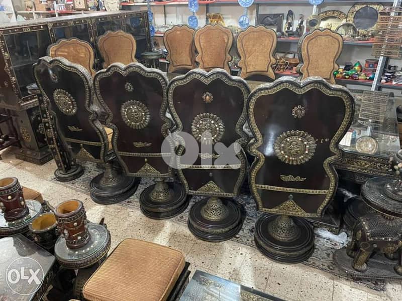 huge table with 12 chairs and dersoir all solid wood with copper and g 1