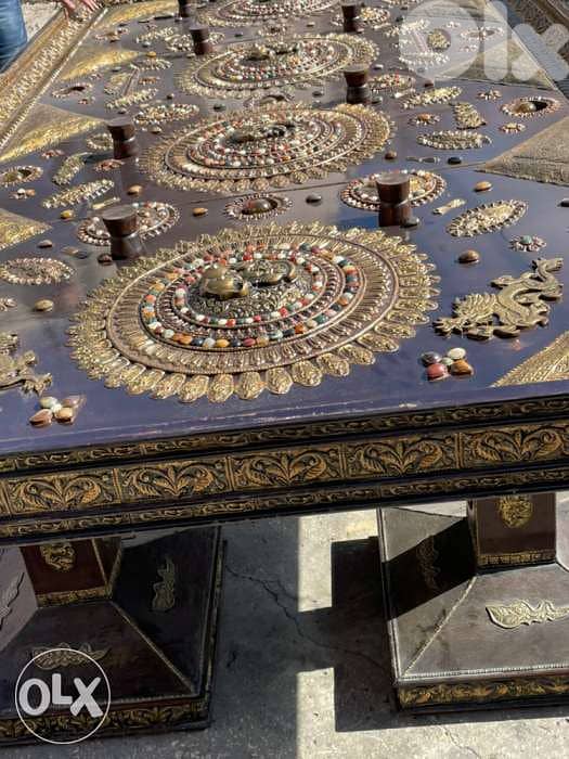 huge table with 12 chairs and dersoir all solid wood with copper and g 4