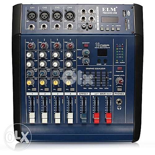 mixer powered 500 watt,4 input mic+4 line + usb play,jdid bel cartouni 0