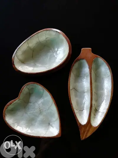 Vintage Capiz and wood appetizer dishes