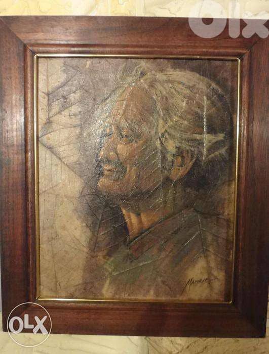 two old paintings on leaves signed size 34*39cm with the frame 1