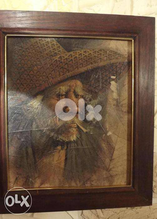 two old paintings on leaves signed size 34*39cm with the frame 2