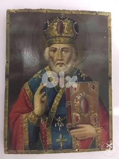 Antique 19th century greeck icon of St Nicolas
