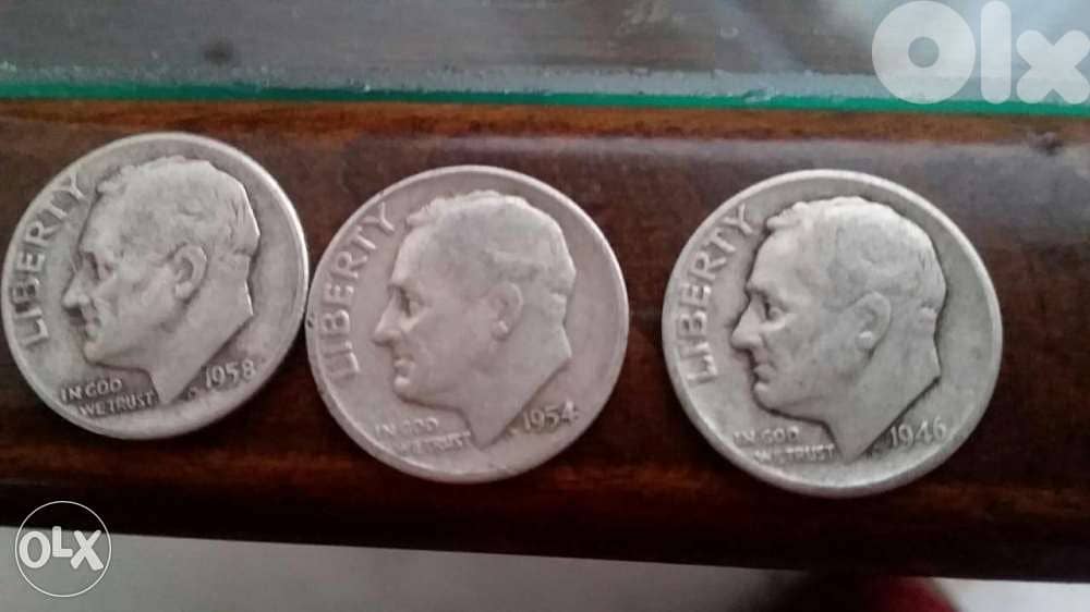 3 silver USA Rosvelt Dimes year 1946 & 1954& 1958 0