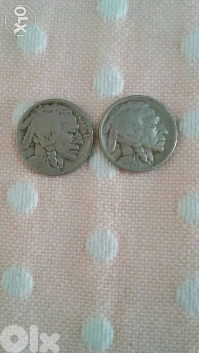 Two USA Buffalo Indian Head Five cents Nickel year 1929 0