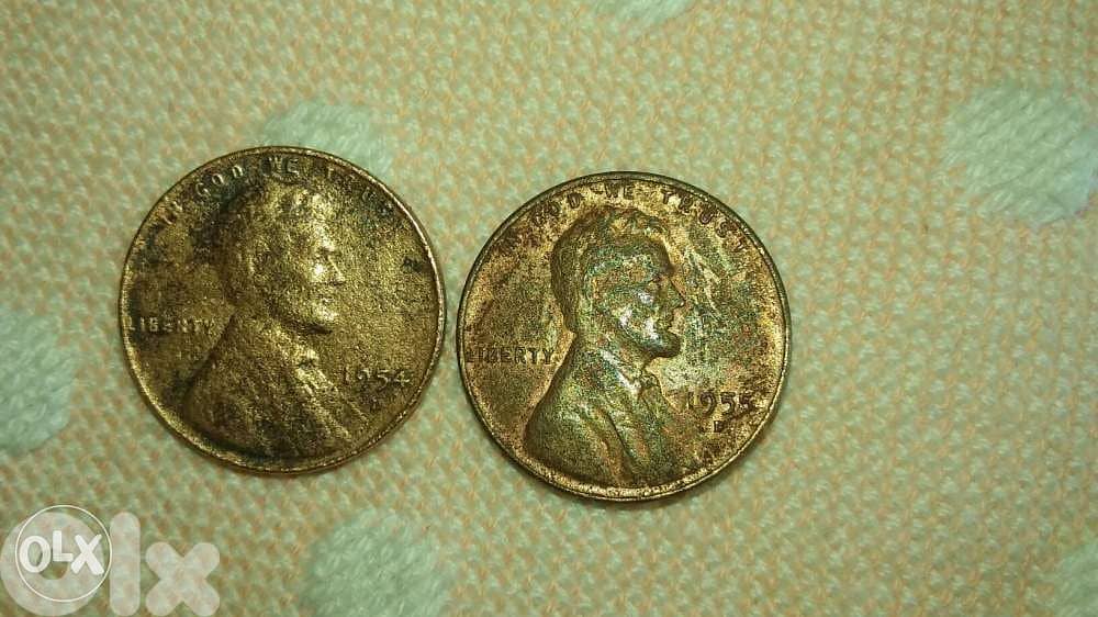 Two USA Lincoln Wheat Cents 1954 D & 1955 D 0
