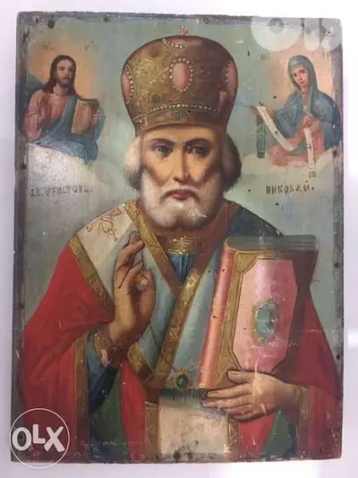 antique 19th century greeck icon is st Nicolas