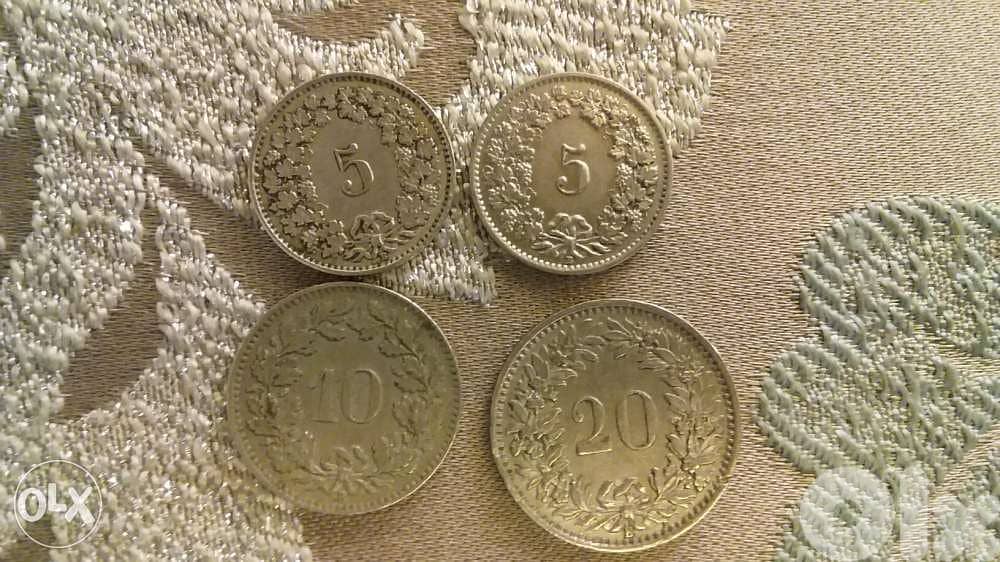 Set of Four Swiss Francs coins year 1929 and up 1
