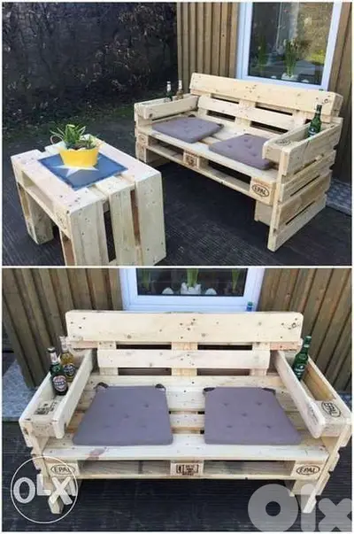 Palette banch wood with table كنباية وطاولة خشب
