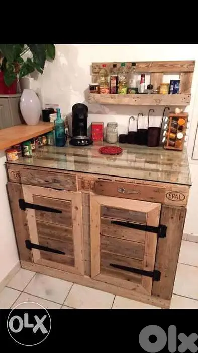 Kitchen palette wood indoor comod طاولة مطبخ خشب مع درف
