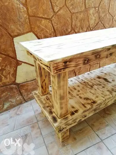 Indoor outdoor table wood rustic home صاولة خشب محروق للمنزل والحديقة