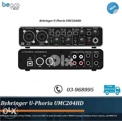 Behringer U-Phoria UMC204HD USB Audio Interface with Midi I/O