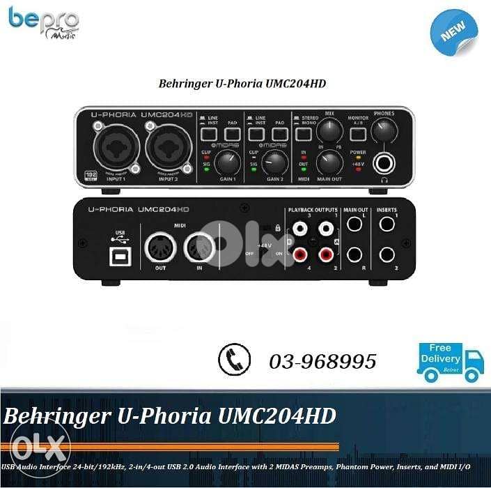Behringer U-Phoria UMC204HD USB Audio Interface with Midi I/O 0