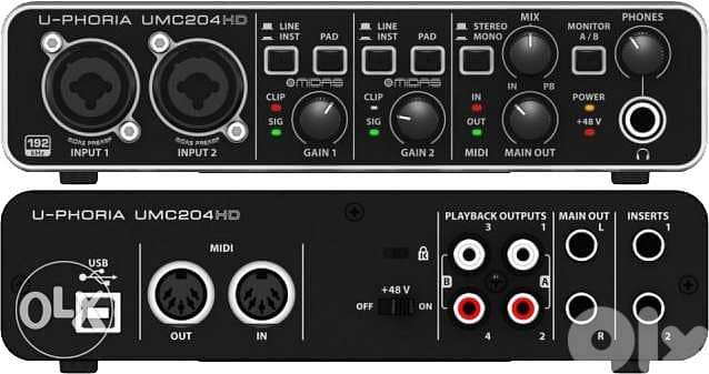Behringer U-Phoria UMC204HD USB Audio Interface with Midi I/O 5