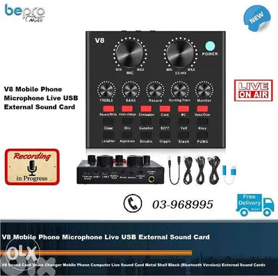 V8 Mobile Phone Microphone Live USB External Sound Card