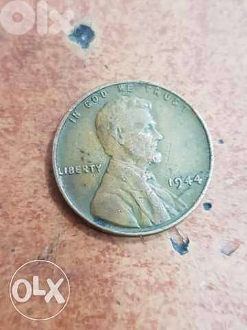 One Cent Coin USA Bronze War Time Lincoln wheat Cent year 1944 0