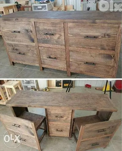 Clever rustic vintage dress and chair wood طاولة وكراسي شكل خزانة خشب