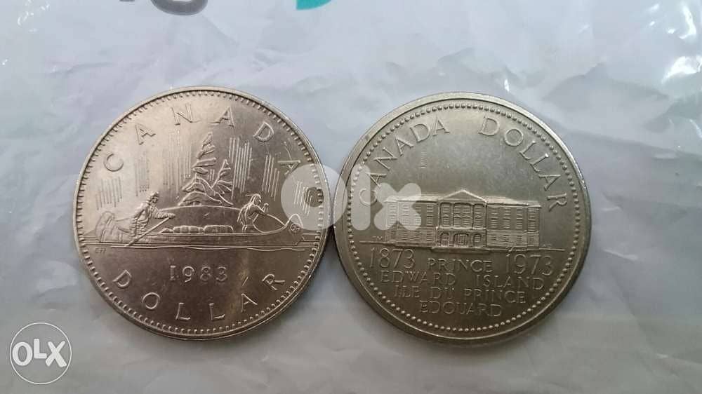 Set of Two Canada One Dollar Memorial Coins year 1973 & 1983 1