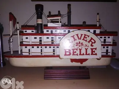 Vintage windable musical wooden ferry boat size 30*20 cm