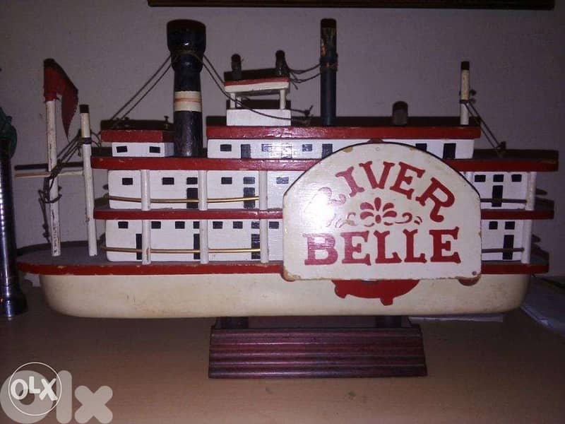 Vintage windable musical wooden ferry boat size 30*20 cm 0