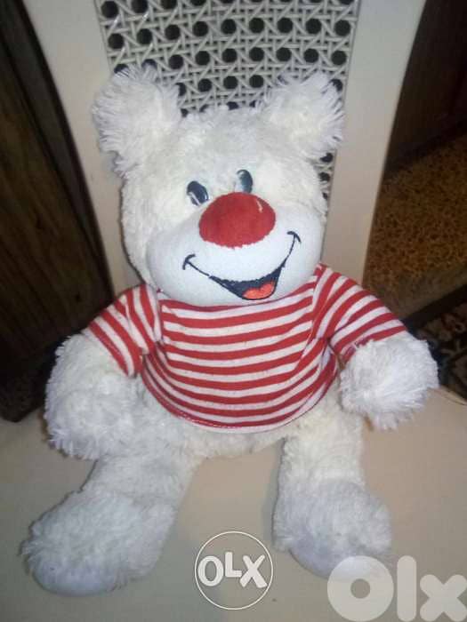 WHITE MEDIUM DOG PLUSH as new toy, height: 30 Cm in summer shirt=11$ 0