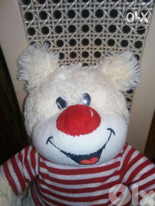 WHITE MEDIUM DOG PLUSH as new toy, height: 30 Cm in summer shirt=11$ 4