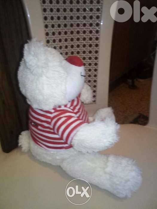 WHITE MEDIUM DOG PLUSH as new toy, height: 30 Cm in summer shirt=11$ 1