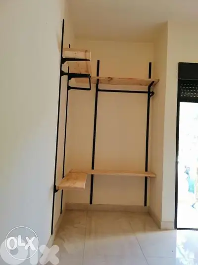 American style open closet metal and wood خزانة رفوف خشب وحديد