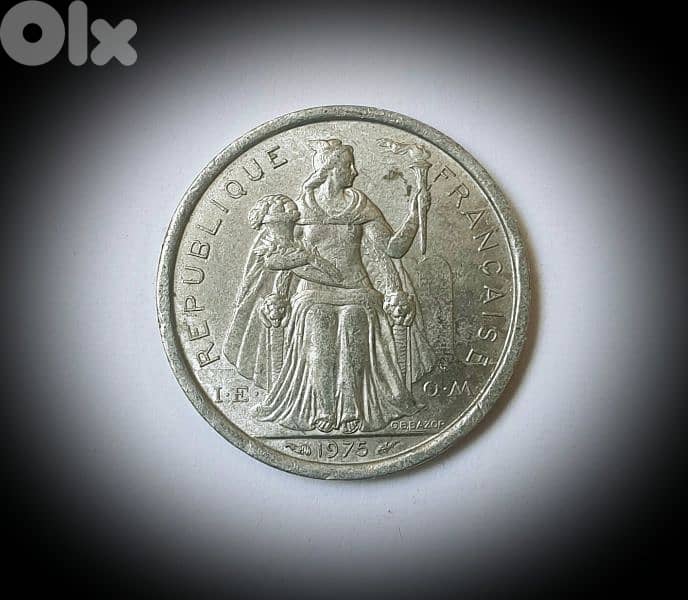 France Polynesia 1 Franc 1975 Liberty sitting on throne 0