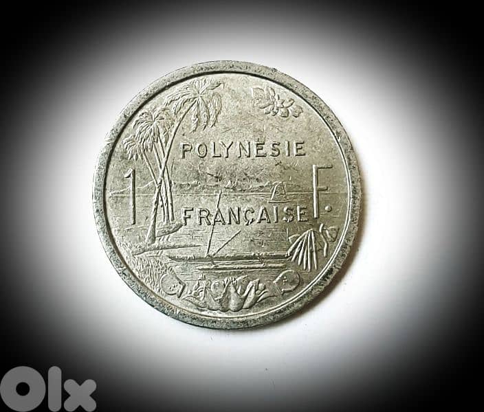 France Polynesia 1 Franc 1975 Liberty sitting on throne 1