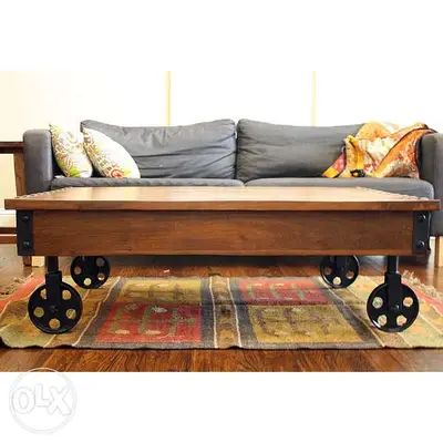 Vintage wood and metal coffee table طاولة وسط حديد وخشب