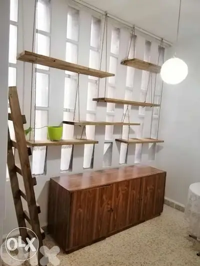 Wall wood shelfs with rope رفوف خشب للحيط تعليق حبال